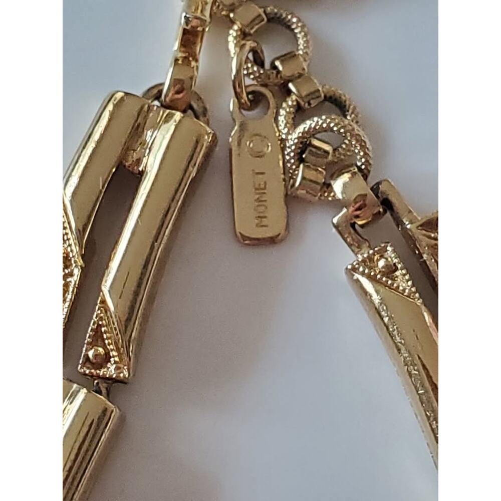 Vintage Monet Gold Tone Long Rectangle Link Choker Necklace - Picture 4 of 5